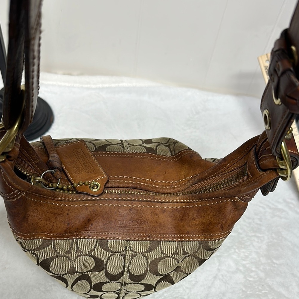 Vintage Coach Bucket Bag Brown Signature Shoulder/ Crossbody with Leather Trim - Picture 7 of 16